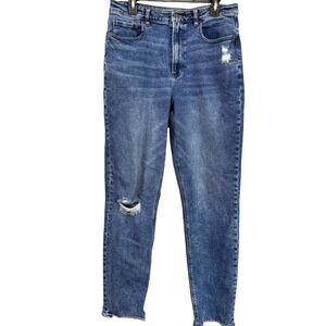 American Eagle Highest Rise Mom Jeans Stretch Raw Hem Distressed sz 12 / X-Long